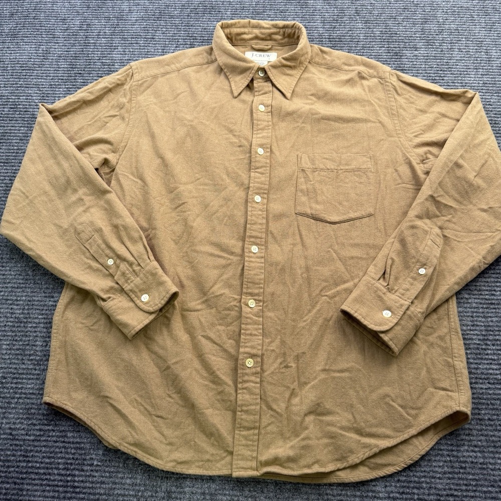 Vintage J Crew Wool Blend Button Up Shirt Flannel Men's Large L/S Camel Brown - Picture 2 of 5